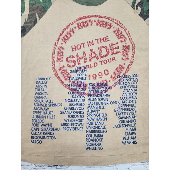 ULTRA RARE Kiss Band T Shirt Raglan Baseball 1990 CAMO Hot In The Shade VINTAGE - Picture 9 of 9